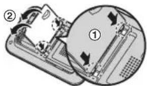 Diagram showing mechanical assembly with labeled parts (① and ②) and directional arrows indicating motion or movement.