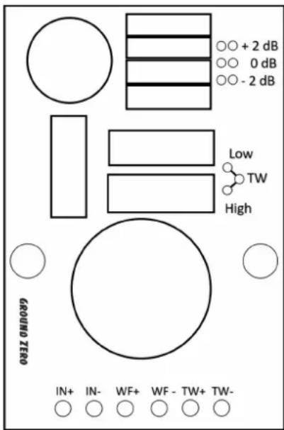 ○○ + 2 dB ○○ 0 dB ○○ - 2 dB Low TW High GROURO ZERO IN+ IN- WF+ WF - TW+ TW-