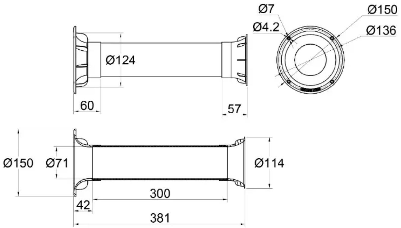 Ø124 60 57 Ø7 Ø4.2 Ø150 Ø136 Ø150 Ø71 300 42 381 Ø114