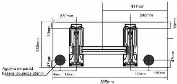 230mm 411mm 246mm 39mm 285mm 39mm 47mm Agujero de pared trasera izquierda 65mm 45mm 185mm 139mm 107mm 805mm 47mm