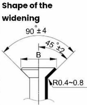Shape of the widening 90° ± 4 45° ± 2 B R0.4~0.8