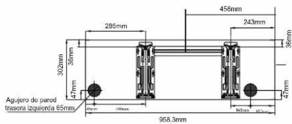 Agujero de pared trasera izquierda 65mm 285mm 302mm 36mm 47mm 40mm 240mm 456mm 243mm 36mm 47mm 143mm 162mm 958.3mm