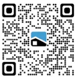 QR code with a blue house icon in the center, likely linking to a digital service or website.