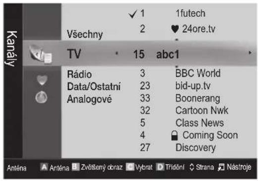 Všechny 1 futech 2 24ore.tv TV 15 abc1 Rádio 3 BBC World Data/Ostatní 23 bid-up.tv Analogové 33 Boonerang 32 Cartoon Nwk 5 Class News 4 Coming Soon 27 Discovery