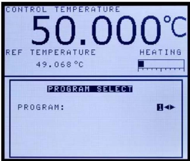 CONTROL TEMPERATURE 50.000°C REF TEMPERATURE HEATING 49.068°C PROGRAM SELECT PROGRAM: 1