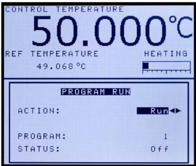 CONTROL TEMPERATURE 50.000°C REF TEMPERATURE HEATING 49.068°C PROGRAM RUN ACTION: Run PROGRAM: 1 STATUS: Off