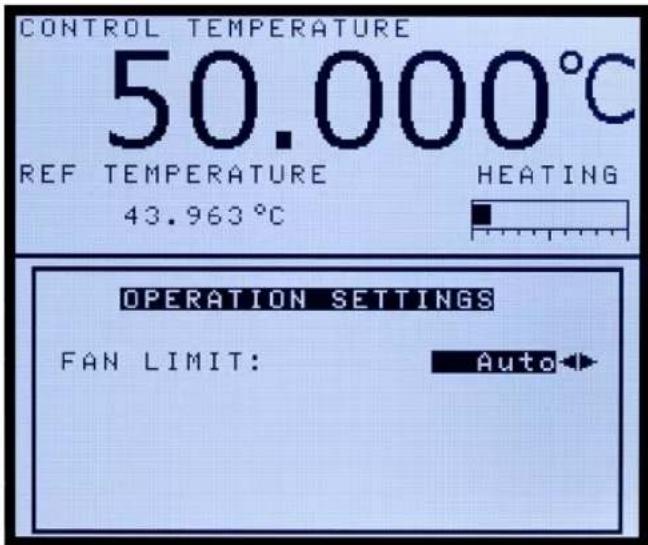 CONTROL TEMPERATURE 50.000°C REF TEMPERATURE HEATING 43.963°C OPERATION SETTINGS FAN LIMIT: Auto