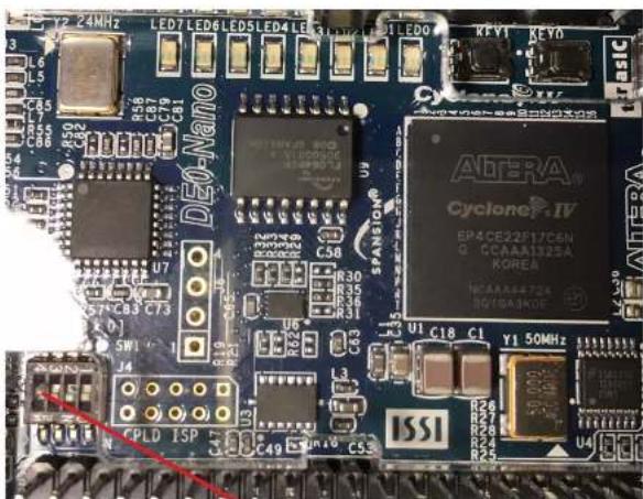 LED7 LED6 LED5 LED4 LE KEY1 KEY0 AERIA® CycloneP-IV EP4CE32F17C6N G CCAAA1925A KOREA NCAAA4472X BQTSA3KOE U1 C18 C1 Y1 50MHz ISSI DEO Nano SPANSION® R30 R35 R36 R31 R26 R24 R23 R22 R21 R20 R19 R18 R17 R16 R15 R14 R13 R12 R11 R10 R9 R8 R7 R6 R5 R4 R3 R2 R1 U7 V7C83 C73 SW1 J4 CPLD ISP C49 C53
