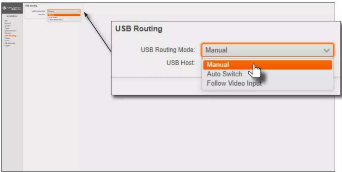 USB Routing USB Routing Mode: Manual USB Host: Manual Auto Switch Follow Video Input