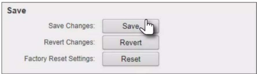 Save Save Changes: Save Revert Changes: Revert Factory Reset Settings: Reset