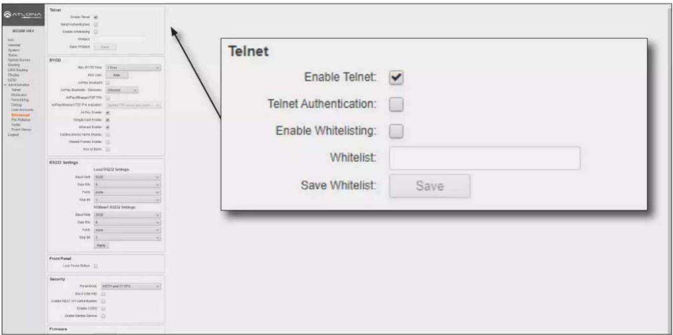 ATLONA BYGD Select Telnet Select Authentication Select Authentication Immaterial Select Improduct BYGD Max BYGD Time: 1 hour Key User: 800 APPlay Usuals: AnPlay Usuals - Disksets: 100000 APPlayUsuals: 727 PS APPlayUsuals: 727 PS product: AnPlay Usuals: AnPlay Usuals: Enable Call Users: User and Enabling: Connecting Existing Phone Options: Imported Formset Usuals: Ask at 500m RS232 Settings Local RS232 Settings Dual Type: 9000 Data Qty: 6 Pality: none Title: 3 Hillbest RS232 Settings: Dual Type: 9000 Data Qty: 6 Pality: none Title: 3 Apply Front Panel Last Print Rules Security Personal: HIST and RTFS Input: None HIST Create FIRST API Substation Create COLD Create Service Service Firmware Telnet Enable Telnet: Telnet Authentication: Enable Whitelisting: Whitelist: Save Whitelist: Save
