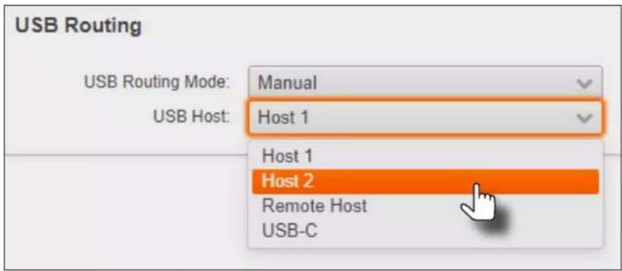 USB Routing USB Routing Mode: Manual USB Host: Host 1 Host 1 Host 2 Remote Host USB-C