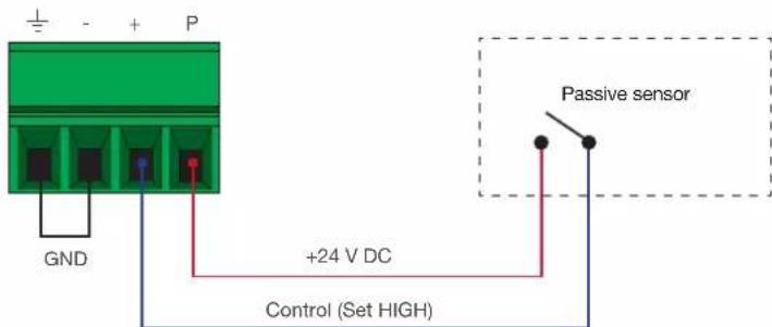 GND +24 V DC Control (Set HIGH) Passive sensor
