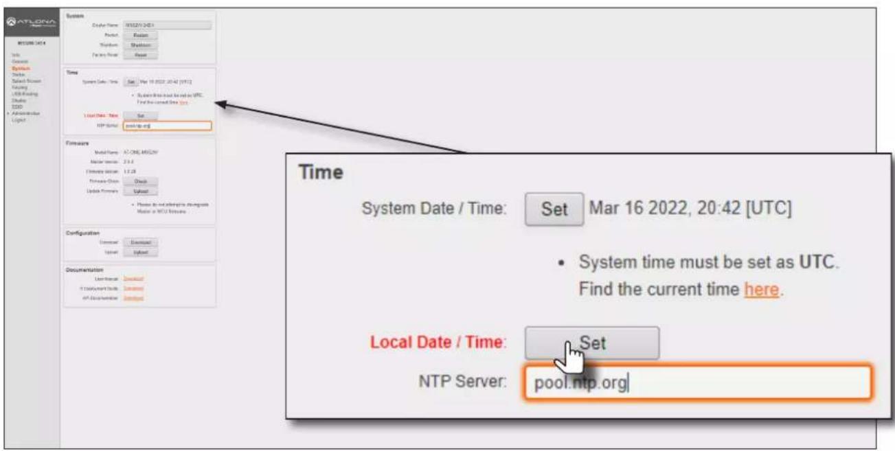 System Display Name: W327/024 Product: Random Shipment: Shipment Facting Date: Reset Time System Date / Time: Set Mar 16 2022, 20:42 [UTC] • System time must be set as UTC. Find the current Date Type: Local Date / Time: Set NTP System: pool.ntp.org Forearm Model Name: AC-ONE.MSCNY Model Service: 2.5.8 Internal service: 1.2.28 Forearm Chain: Check Update Formware: Update • Please do not undergo any process Make or MTC software Configuration Download System: Update Documentation User format: Download IT Deployment Tools: Download NTP Documentset: Download Time System Date / Time: Set Mar 16 2022, 20:42 [UTC] • System time must be set as UTC. Find the current time here. Local Date / Time: Set NTP Server: pool.ntp.org