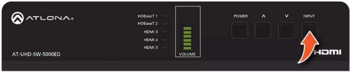 ATLONA® HDBaseT 1 HDBaseT 2 HDMI 3 HDMI 4 HDMI 5 VOLUME POWER A V INPUT AT-UHD-SW-5000ED HDMI