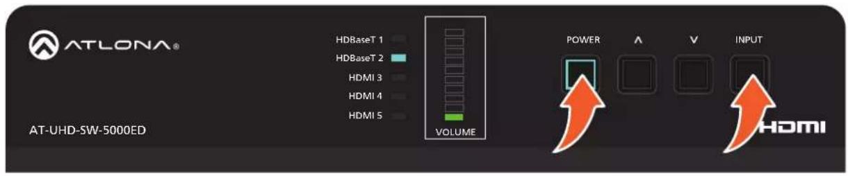 ATLONA® HDBaseT 1 HDBaseT 2 HDMI 3 HDMI 4 HDMI 5 VOLUME POWER A V INPUT AT-UHD-SW-5000ED HDMI