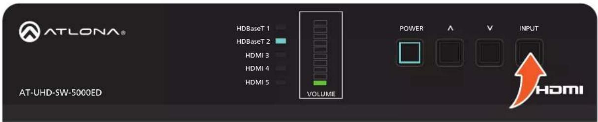 ATLONA® HDBaseT 1 HDBaseT 2 HDMI 3 HDMI 4 HDMI 5 VOLUME POWER A V INPUT AT-UHD-SW-5000ED HDMI