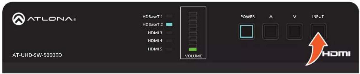 ATLONA® HDBaseT 1 HDBaseT 2 HDMI 3 HDMI 4 HDMI 5 VOLUME POWER A V INPUT AT-UHD-SW-5000ED HDMI