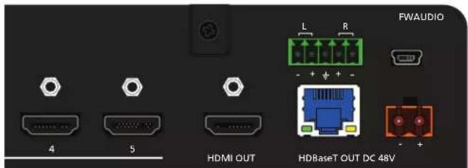 FWAUDIO L R - + + - HDMI OUT HDBaseT OUT DC 48V 4 5