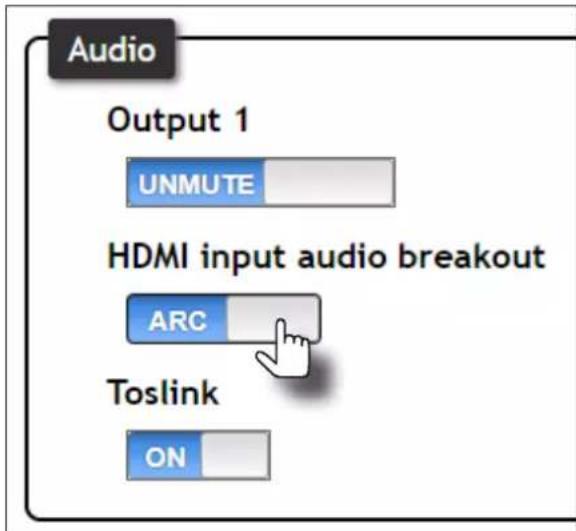 Audio Output 1 UNMUTE HDMI input audio breakout ARC Toslink ON