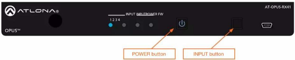 ATLONA® INPUT INPUTPOWER FW 1 2 3 4 OPUSTM POWER button INPUT button AT-OPUS-RX41