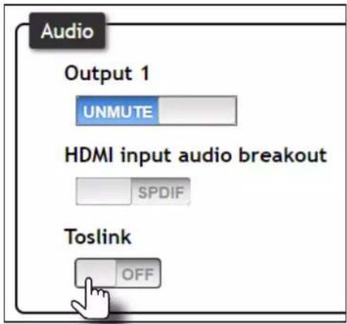 Audio Output 1 UNMUTE HDMI input audio breakout SPDIF Toslink OFF