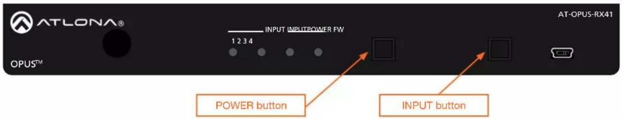 ATLONA® OPUSTM INPUT INPUTPOWER FW 1 2 3 4 POWER button INPUT button AT-OPUS-RX41