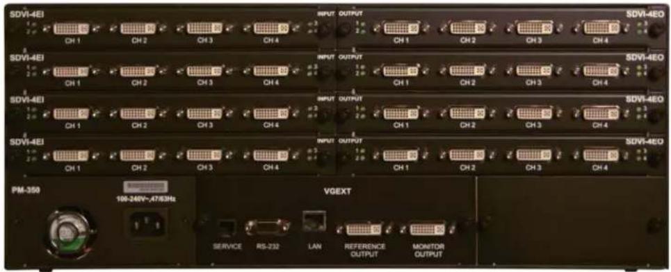 SDVI-4EI INPUT OUTPUT SDVI-4EO CH1 CH2 CH3 CH4 INPUT OUTPUT SDVI-4EI INPUT OUTPUT SDVI-4EO CH1 CH2 CH3 CH4 INPUT OUTPUT SDVI-4EI INPUT OUTPUT SDVI-4EO CH1 CH2 CH3 CH4 INPUT OUTPUT SDVI-4EI INPUT OUTPUT SDVI-4EO CH1 CH2 CH3 CH4 PM-350 108-246V~4763Hz VGEXT SERVICE RS-232 LAN REFERENCE OUTPUT MONITOR OUTPUT