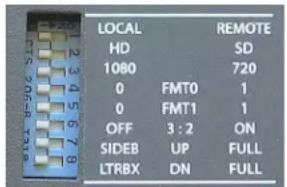 LOCAL HD 1080 0 FMT0 1 0 FMT1 1 OFF 3:2 ON SIDEB UP FULL LTRBX DN FULL