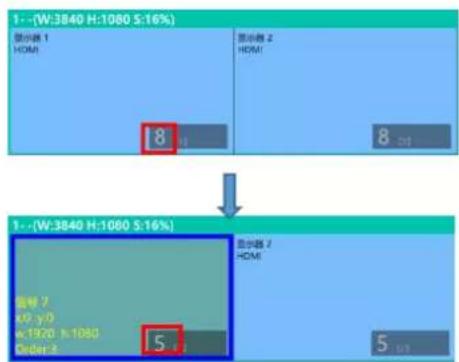 1 - (W:3840 H:1080 S:16%) 显示器 1 HDMI 18 显示器 2 HDMI 8 1 - (W:3840 H:1080 S:16%) 显示器 7 x/0 y/0 x-1920 x-1080 Order x 5 显示器 7 HDMI 5 13