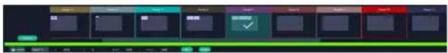 Screenshot of a software interface with multiple panels and a green progress bar, showing status indicators and a checkmark.