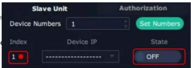 Slave Unit Device Numbers 1 Index Device IP State 1 OFF Authorization Set Numbers
