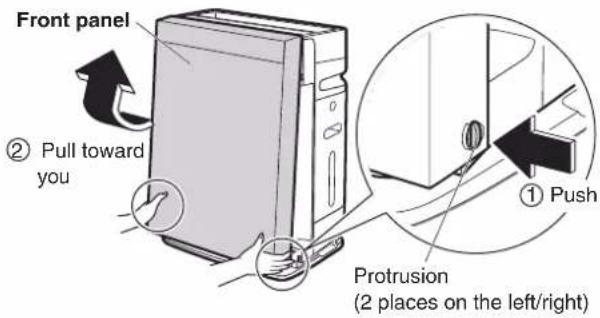 Front panel ② Pull toward you ① Push Protrusion (2 places on the left/right)