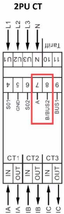2PU CT L1 L2 L3 N Tariff 11 10 N U3 U2 U1 S01 GND S02 A B/BUS2 BUS1 9 8 7 4 5 6 7 8 9 CT1 CT2 CT3 IN OUT IN OUT IN OUT IA IA IB IB IC IC