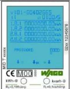 MID T-xxxx 1.01-00402665 11 0100/s 1.8.1 0000000.00kW 1.8.2 0000000.00kW 2.8.1 0000000.00kW 2.8.2 0000000.00kW PRS DWORD 0000 ↓ ↓ + → ↓ CE MOO WACO kWH-∅ kvarh-∅ RL=0,WheJnp RL=0,WheJnp 02xx 12345678