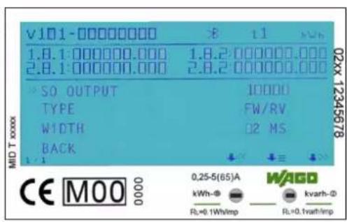v101-00000000 1.8.1:000000.000 1.8.2:000000.000 2.8.1:000000.000 2.8.2:000000.000 SO OUTPUT TYPE WIDTH BACK 1 1 10000 FW/RV D2 MS MID T xxxxxx CE MOO 0,25-5(65)A kWh-Φ RL=0.1Wt/imp WAGO kvath-Φ RL=0.1wath/imp 02xx 12345678