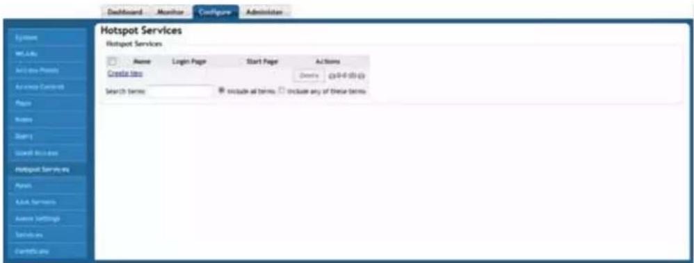 Hotspot Services Hotspot Services Name Login Page Start Page Actions Create Info Search terms: Include all terms Include any of these terms