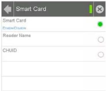 Smart Card Smart Card Enable/Disable Reader Name CHUID
