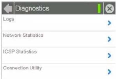 Diagnostics Logs Network Statistics ICSP Statistics Connection Utility