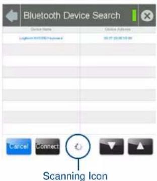 Bluetooth Device Search Device Name Scan Options Logitech BIOSI Projected 32.07.20:00 10:00 Cancel Connect Scanning Icon