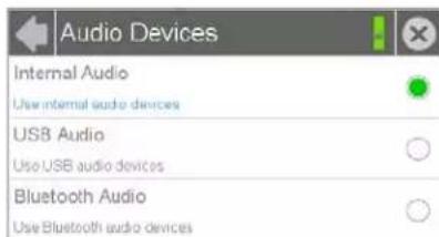 Audio Devices Internal Audio Use internal audio devices USB Audio Use USB audio devices Bluetooth Audio Use Bluetooth audio devices