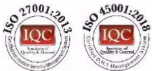 ISO 27001:2013 IQC Institute of Quality & Control ISO 45001:2018 IQC Institute of Quality & Control Certified O.M. Management System