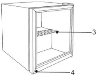 Technical diagram of a refrigerator with labeled parts 3 and 4