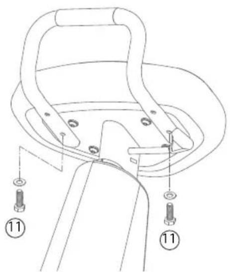 Technical diagram of a mechanical component with numbered parts and mounting holes