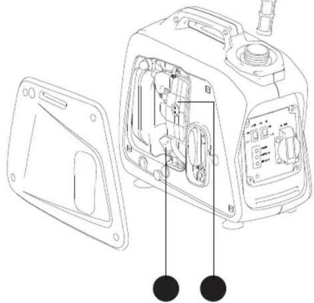Technical line drawing of a portable air conditioner unit with internal components and mounting brackets (no text or symbols)