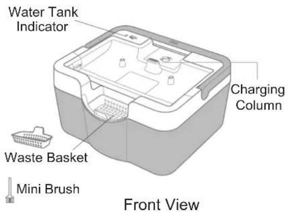 Water Tank Indicator Charging Column Waste Basket Mini Brush Front View
