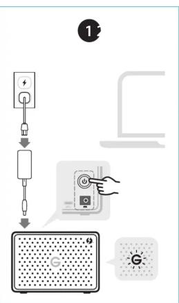 Diagram showing a step-by-step installation of an electric shock absorber device with labeled components and a hand interacting with the main panel.