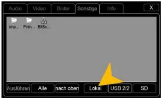 Audio Video Bilder Sonstige Info X tmp... Prim... BitSc... Ausführen Alle nach oben Lokai USB 2/2 SD