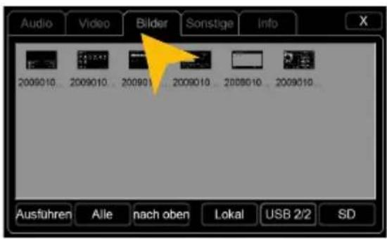 Audio Video Bilder Sonstige Info 2009010 2009010 2009010 2009010 2009010 2009010 Ausführen Alle nach oben Lokal USB 2/2 SD