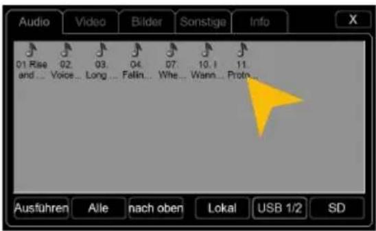 Audio Video Bilder Sonstige Info 01 Rise and ... Voice ... Long ... Fallin ... Whe ... Wann ... Proto ... Ausführen Alle nach oben Lokai USB 1/2 SD
